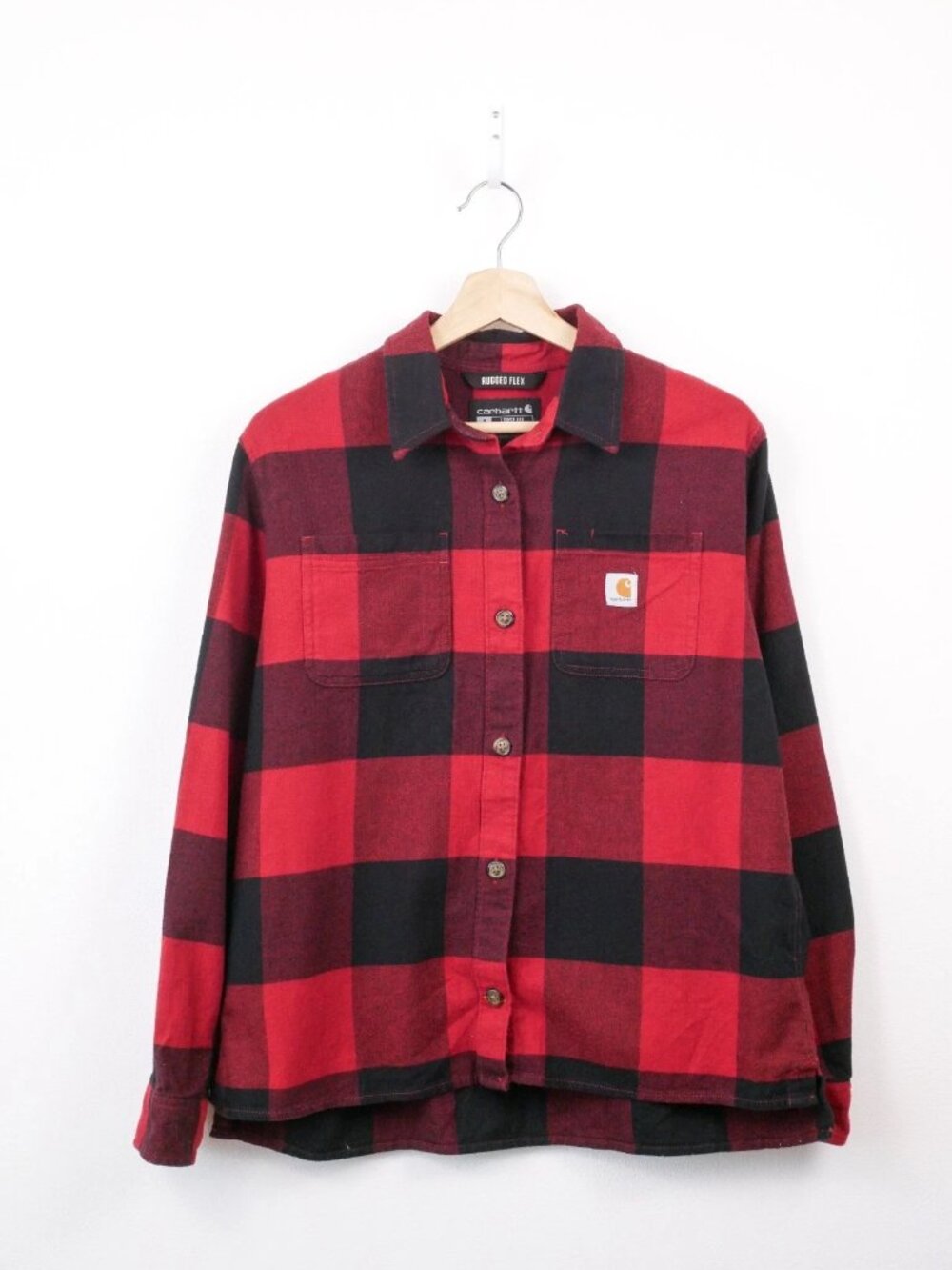 Carhartt Women's Red Buffalo Plaid Rugged Flex Flannel Shirt Small